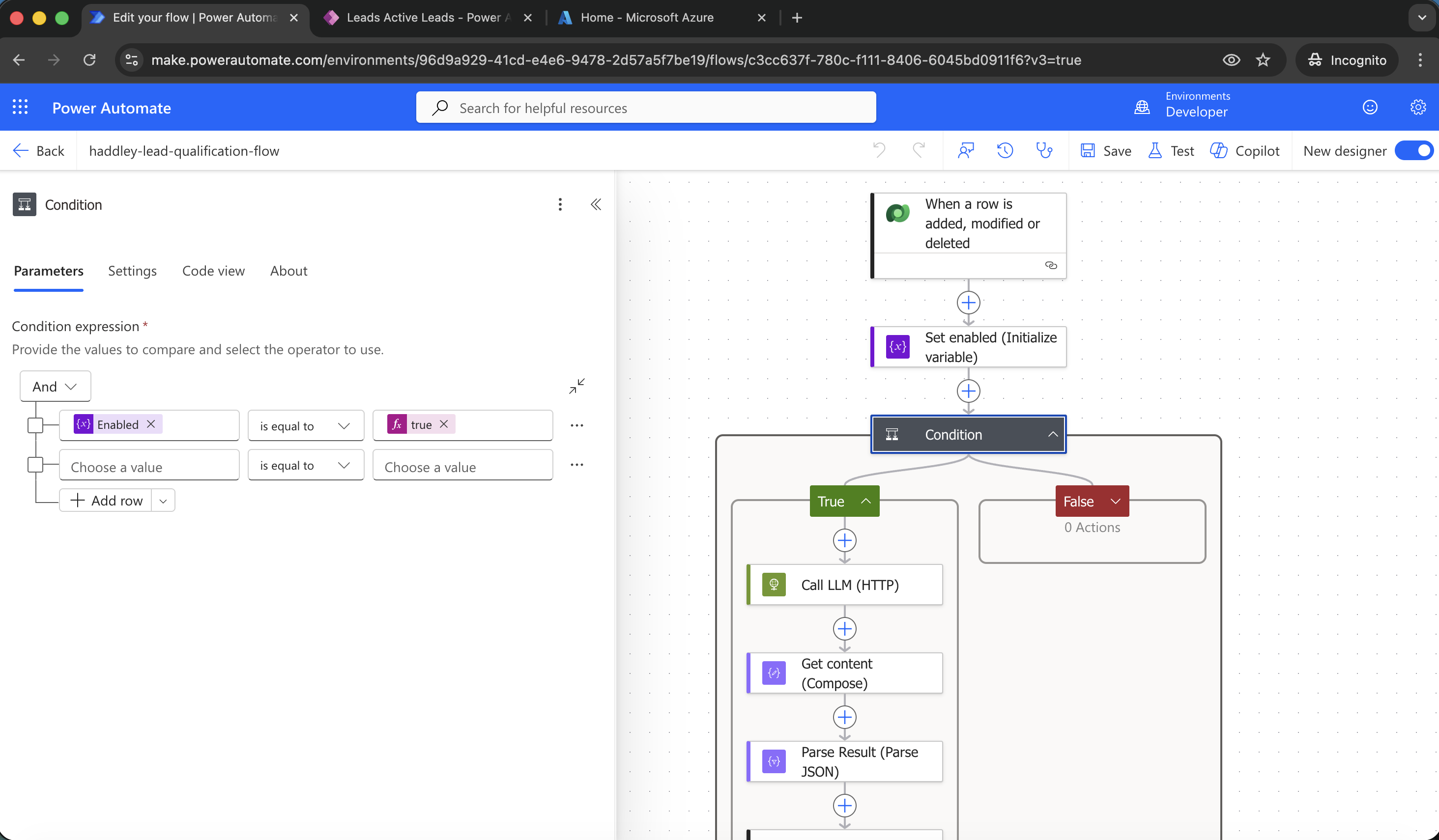 I created a Condition based on the Enabled variable value